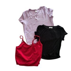 Lavender, Black & Red Ribbed Tops Bundle Sz M-L